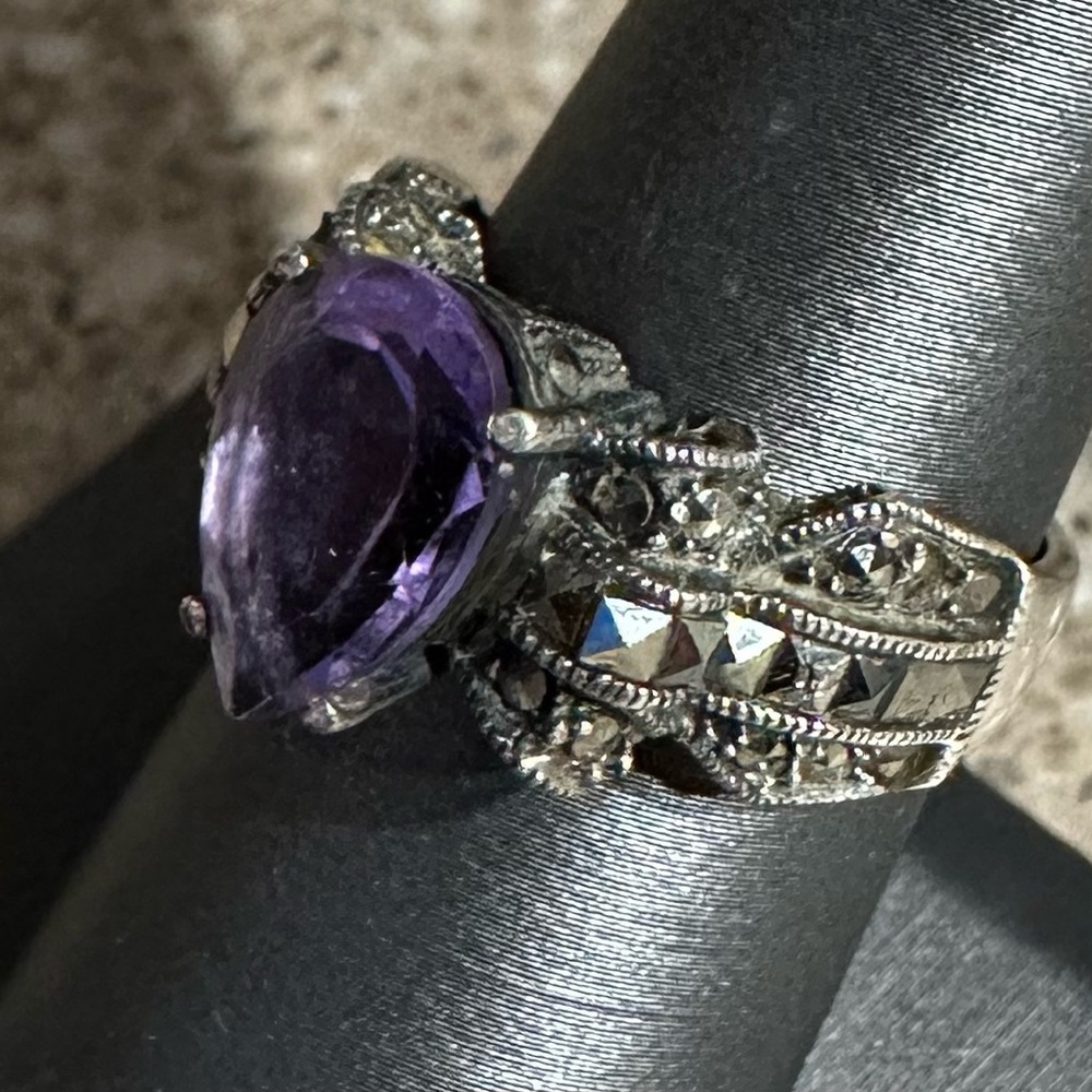 Judith Jack Vintage Amethyst Marcasite Ring